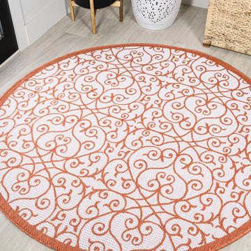 Madrid Vintage Filigree Textured Weave Indoor/outdoor Round Rug